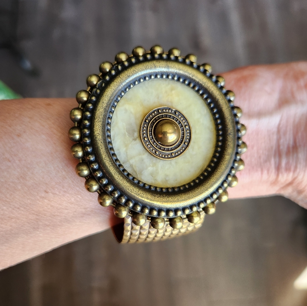 Vintage Original Jan Michaels Quartz and Brass Cuff